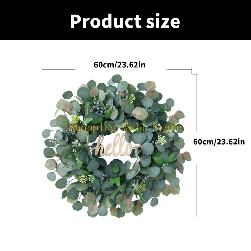 KX4B Multipurpose Large Green Leaf Artificial Wreath with Berries Designs for Festival Garden and Party Decorations