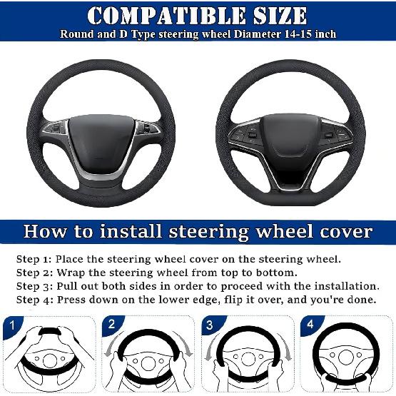 Soft Leather Car Steering Wheel Cover, Universal 15 Inch Colorful Rhinestones Anti-Slip Elastic Steering Wheel Covers For Most Cars, Sparkly Crystal