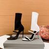 Fashion 2025 Fashion Sexy Sandals Boots Women Ankle Boots Pointed Thin High Heel Flock/PU  Chelsea Black White 34-41  Luxury Sandals