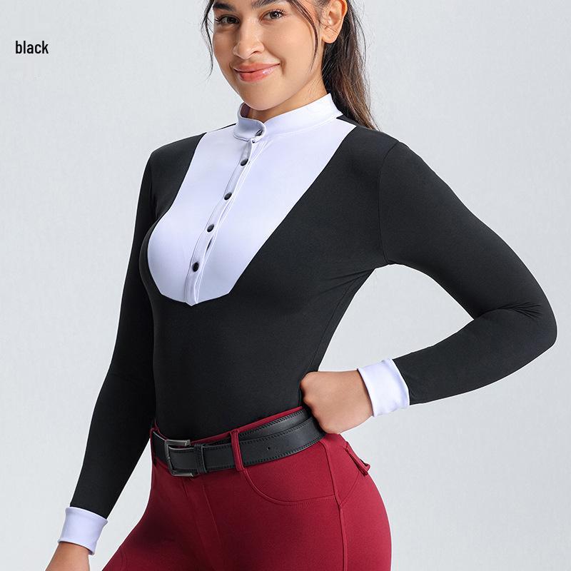Wontto Women s Quick-Dry Equestrian Training Long-Sleeve T-shirt Large чёрный