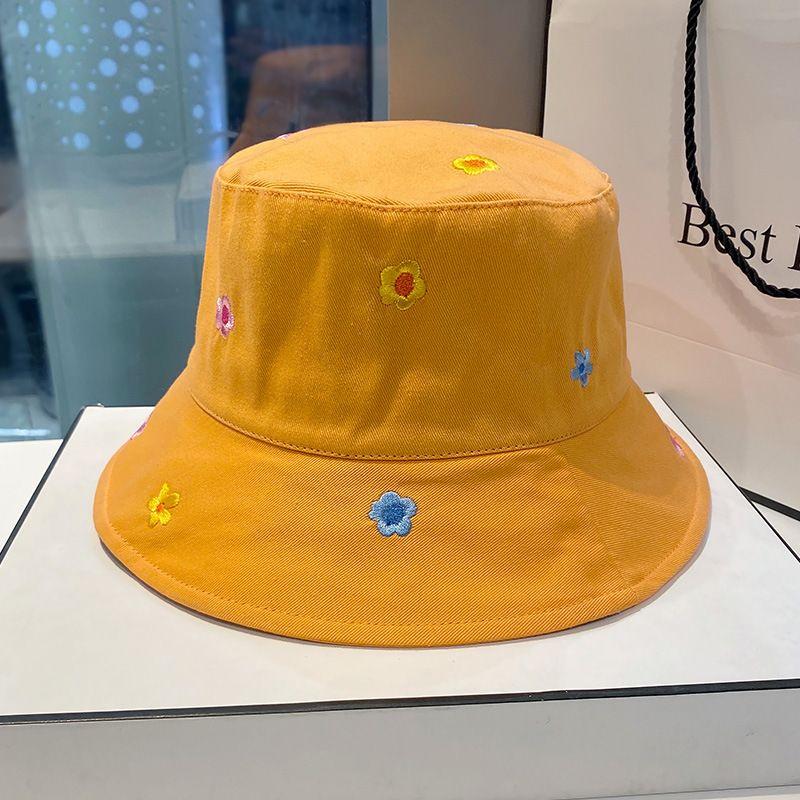

Embroider Sun Hat Big Brim Hat Spring and Summer Japanese All-Matching Fisherman Hat Female Pure Color Casual Versatile Trendy Sun Hat Embroider small flowers-Orange All yards