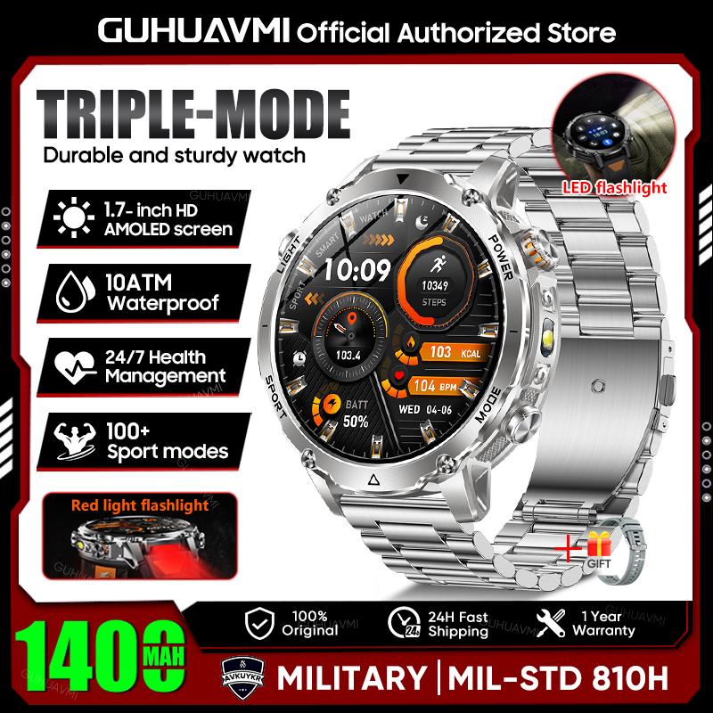 New TANK Ultra 1400mAh Battery Military Smart Watch 10ATM Waterproof Heart Rate Tactical LED Flashlight Men Sports Bracelet