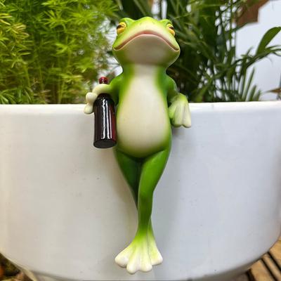 3Pcs/Set Mini Drinking Frog Figurine Standing Sitting Lying Cartoon Frog Statue Resin Sculpture Outdoor Garden Flower Pot Hugger Ornament