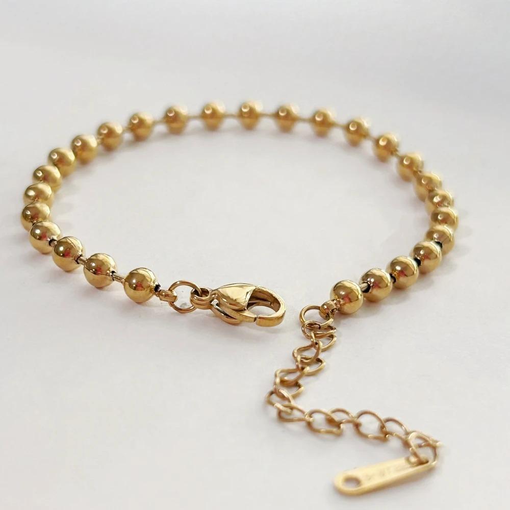 Stainless Steel Elegant Beaded Gold/ Silver Color 4 mm Round Chain Bracelets for Women 18K Gold Jewelry Accessories Wholesale