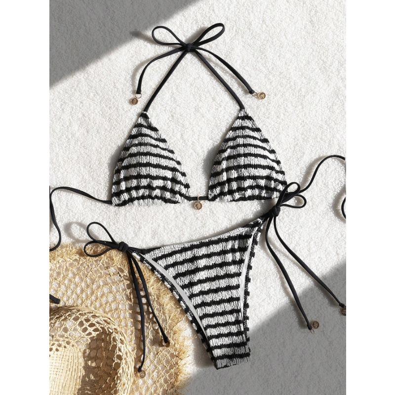 

Новый Сексуальный Купальник Бикини с Принтом, Завязками и Треугольными Чашками, Раздельный L