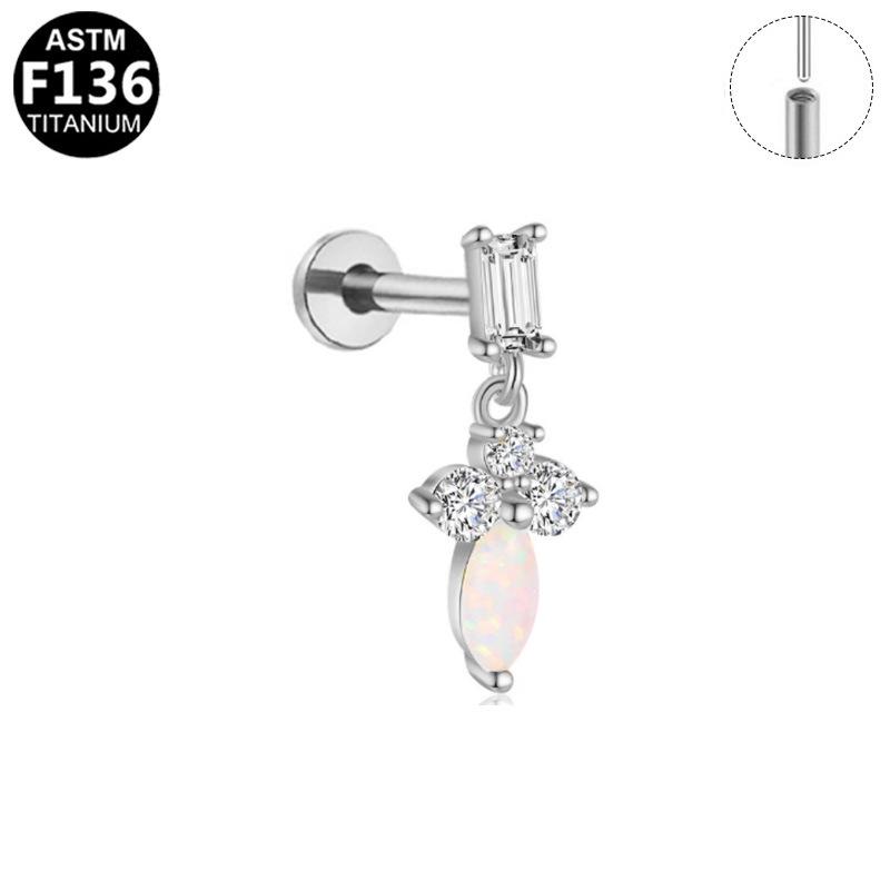 Titanium Zircon Opal Stud Earrings for Cartilage, Elegant European & American Style