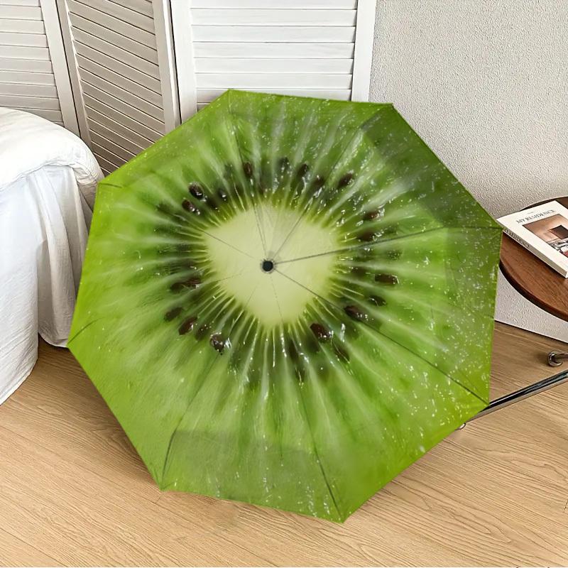 1pc Kiwi Fruit Fashionable Automatic Opening/Closing Folding Umbrella with 8 Iron Bones, Plastic Handle yy251015056
