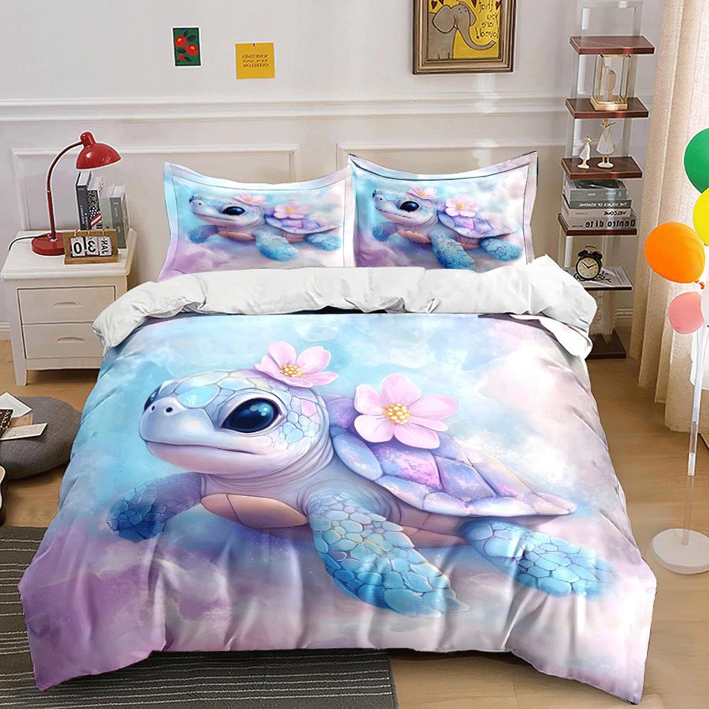 Whimsical Turtle Themed Decor Set Exquisite Three-Piece Bedding Set Gift For Kids And Adults
