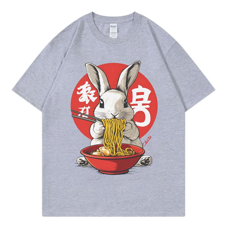 Zajíc Ramen Vtipná grafická trička Harajuku Japonský styl Tričko s krátkým rukávem Pánské Dámské Oblečení Móda Y2k Nadrozměrná trička