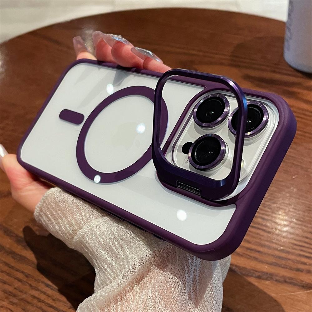 Magnetic Camera Stand Holder Clear For iPhone 15 14 13 12 11 Pro Max Plus For Magsafe Lens Mount Bracket Shockproof Cover Funda