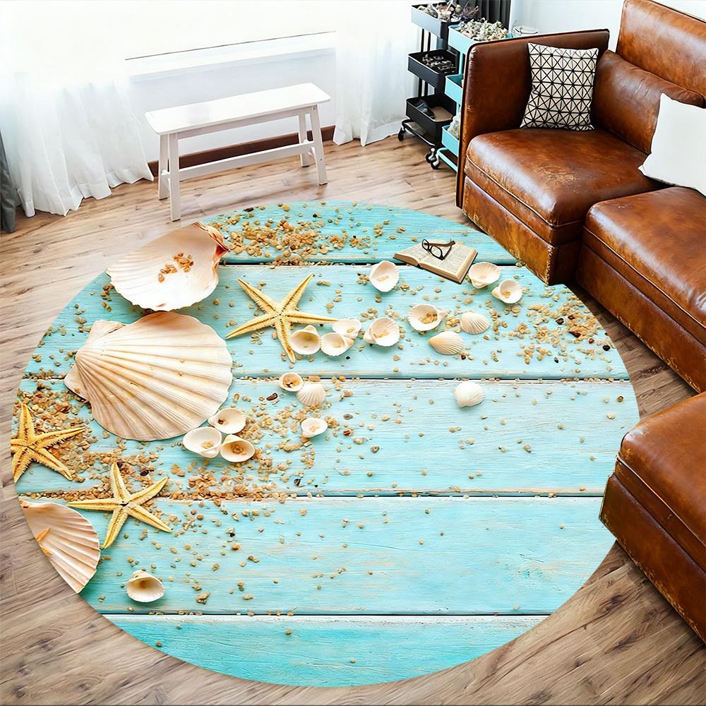 1pc Seashells Sand Round Chair Mat Office Area Rug - Non-Slip, Floor Mat for Office, Bedroom, and Indoor Decor P127289
