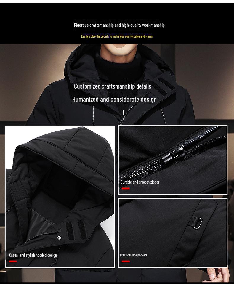 Men's Winter Hooded Mid-Length Plus Size Warm Coat