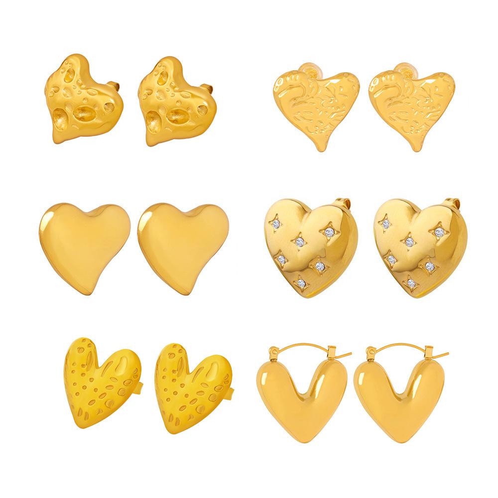 Orecchini a Bottone a Forma di Cuore con Strass Qiong Yao - Accessori in Acciaio Inossidabile Placcato Oro 18K