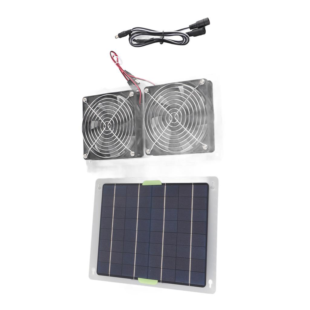 Solar Panel Powered Fan 2 Fans 100W 20V Green Energy Portable Convenient Mini Ventilator for Dog Pet House Greenhouse RV