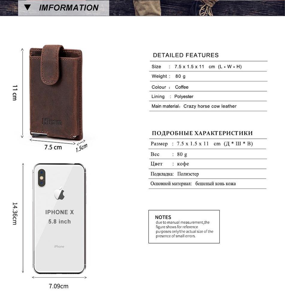 Black Angel FRID Vintage Crazy Horse Leather Automatic Card Holder with Buckle - Genuine Leather Wallet.