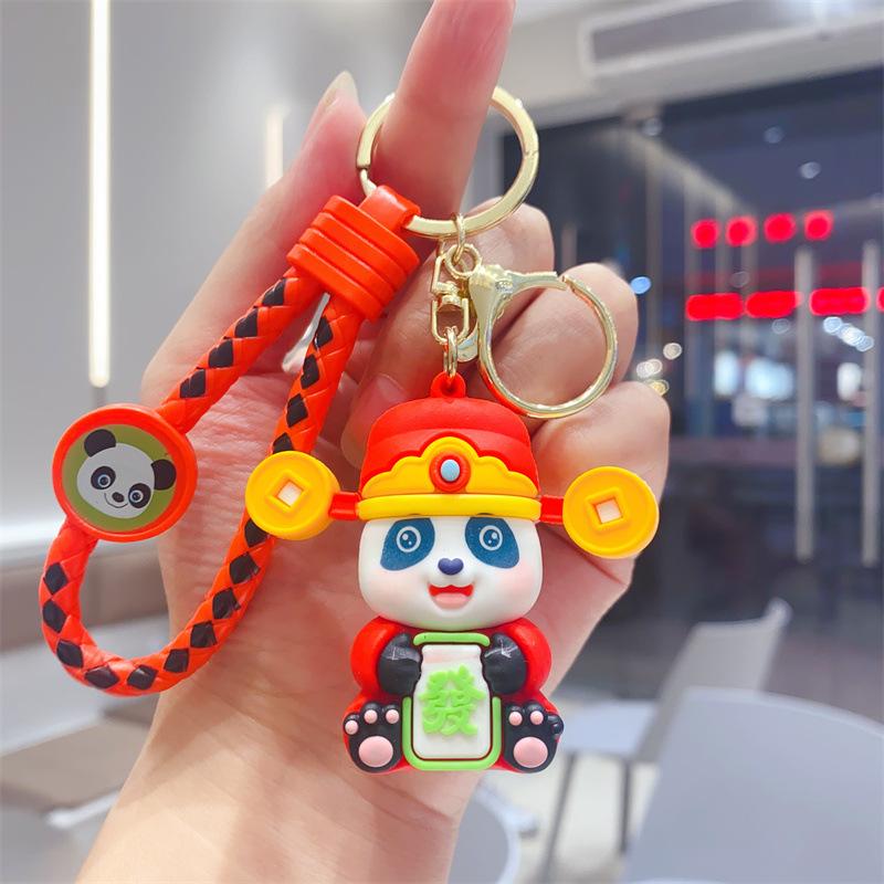 New Year's God of Wealth Panda Keychain Soft Rubber Doll Car Key Chain Bag Pendant