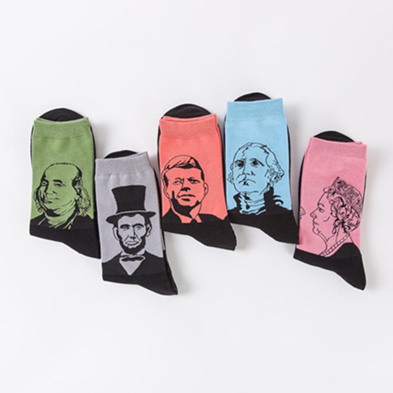 Trendy Men's Mid-Calf Character Portrait Cotton Socks