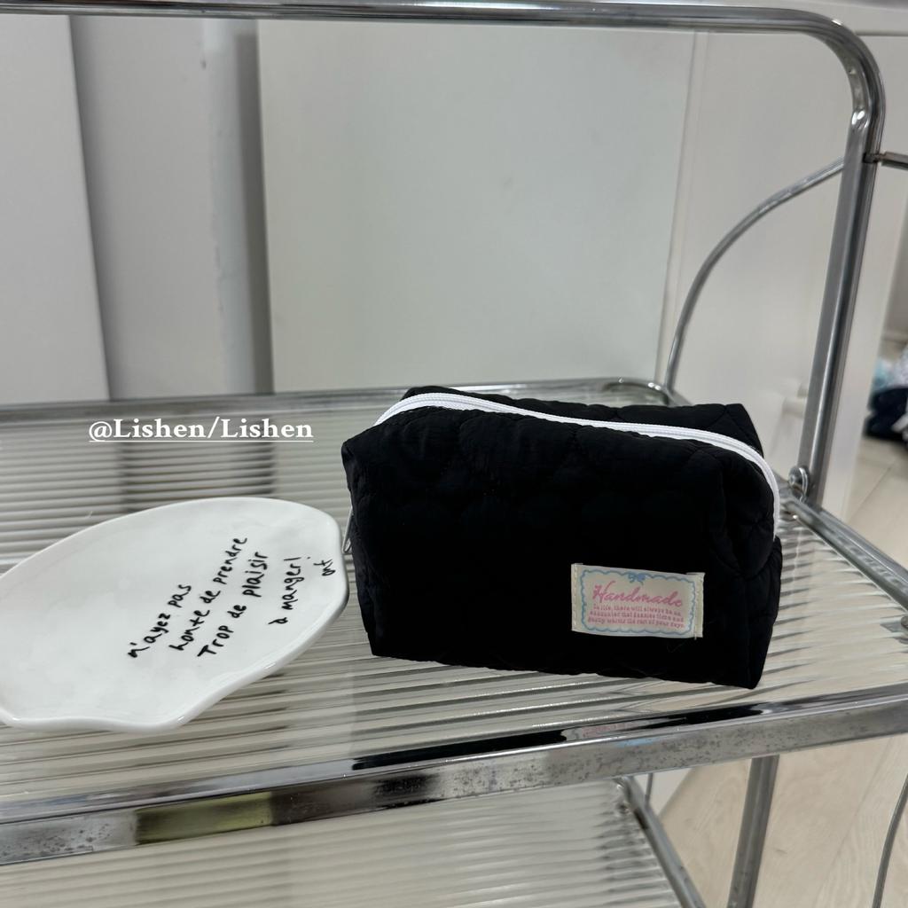 Kawaii Stepp Damen Kosmetiktasche Große Kapazität Reise Kulturtasche Reißverschluss Make-up Aufbewahrungstasche Karierte Münzbörse
