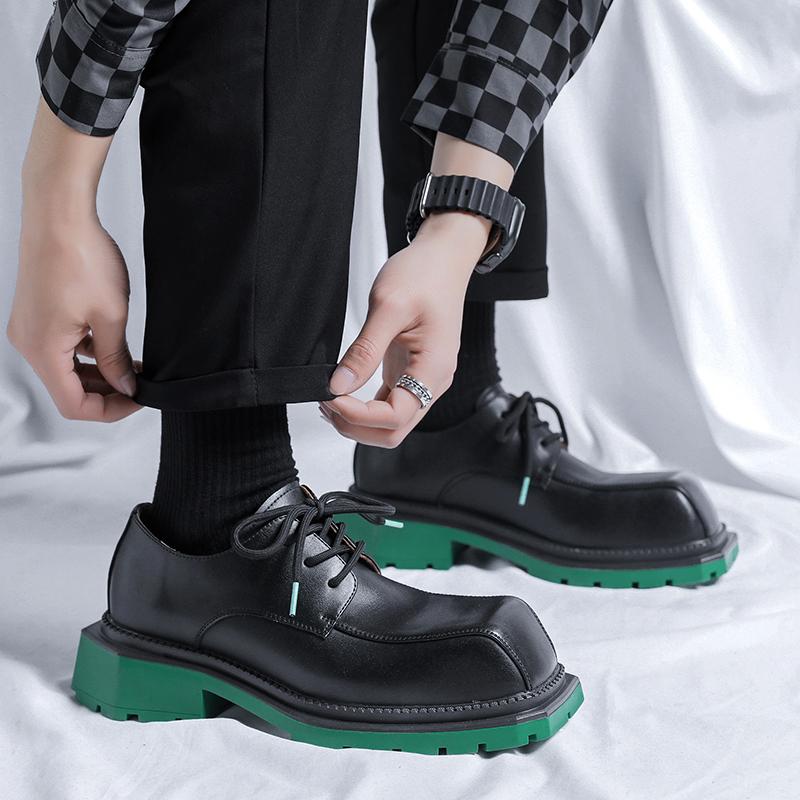 

mens fashion original leather shoes lace-up derby shoe designer square toe platform footwear punk nightclub dress sneakers 270 зелёный