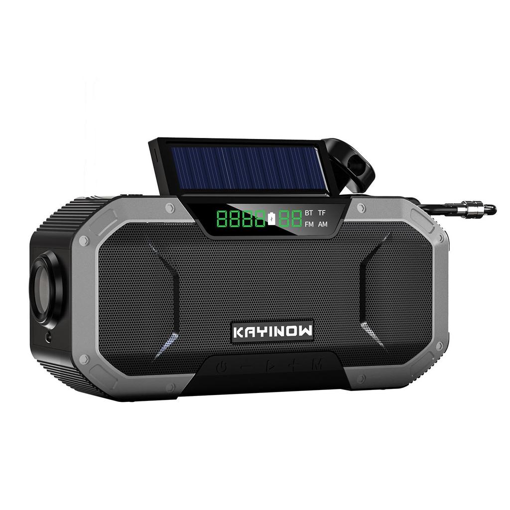 Radio de emergencia AM/FM, Radio de manivela con energía Solar y linterna LED, Banco de energía de 5000mAh, cargador de teléfono, altavoz Bluetooth 5,0