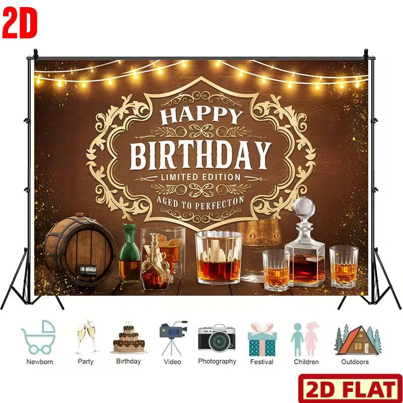 Whiskey Themed Happy Birthday Tapestry, Aged to Perfection Background Cloth, Adult Party Decor