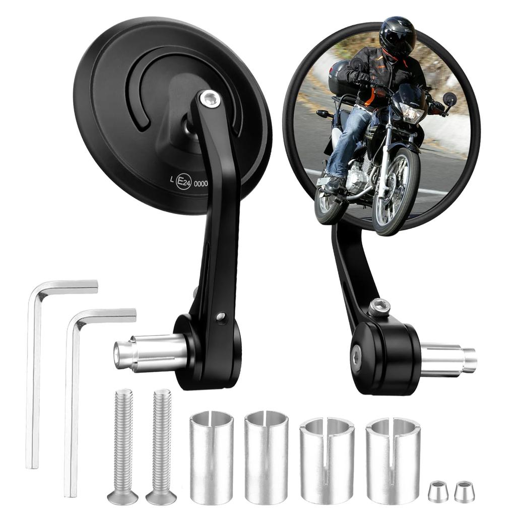 Fireyouracing Pair of Motorcycle Bar End International Universal Handlebar Aluminum Alloy View Mirrors, E-Mark Certified, Mount, Color,