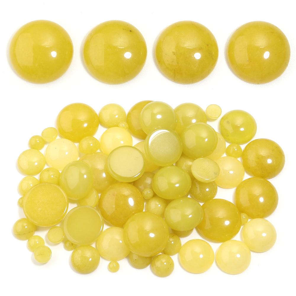 5/10pz Cabochon di Giada Giallo Limone 4-20mm Pietra Naturale Rotondo Piatto Perline Sfuse Per Creazione Gioielli Fai Da Te Ciondoli Anelli Componenti