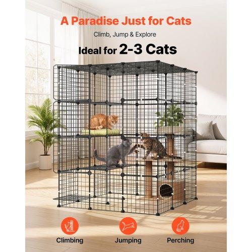 VEVOR Cat Cage 4-Tier 104.1x104.1x139.7 cm DIY Cat Playpen Indoor Enclosure, Detachable Metal Wire Kennel Crate with 4 Doors