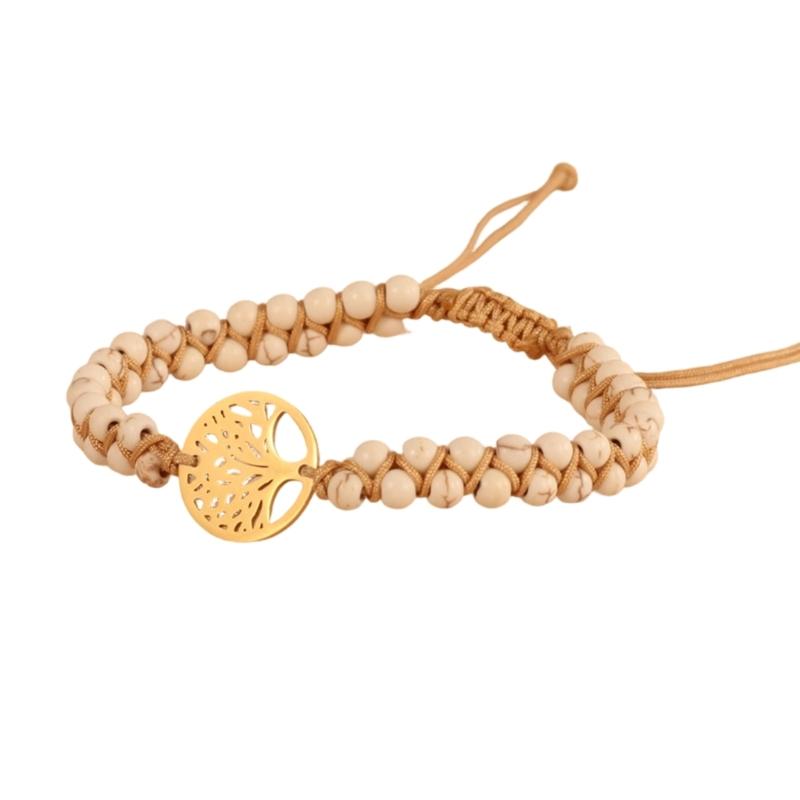 Verstellbares Unisex Armband mit natürlichen Türkisperlen, zweireihig, mit Baum-Anhänger für einen stilvollen Look