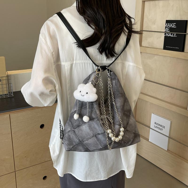 New Denim Pattern Tote Bag, Women'S Commuting Large-Capacity High-End Backpack, Student Class Shoulder Bag