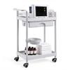 VEVOR Cărucior Medical cu Două Nivele, Cărucior Medical cu Sertar 50 kg, pentru Clinică, Spital, Salon de Înfrumusețare, Laborator, cu Container de Depozitare și Tavă pentru Deșeuri