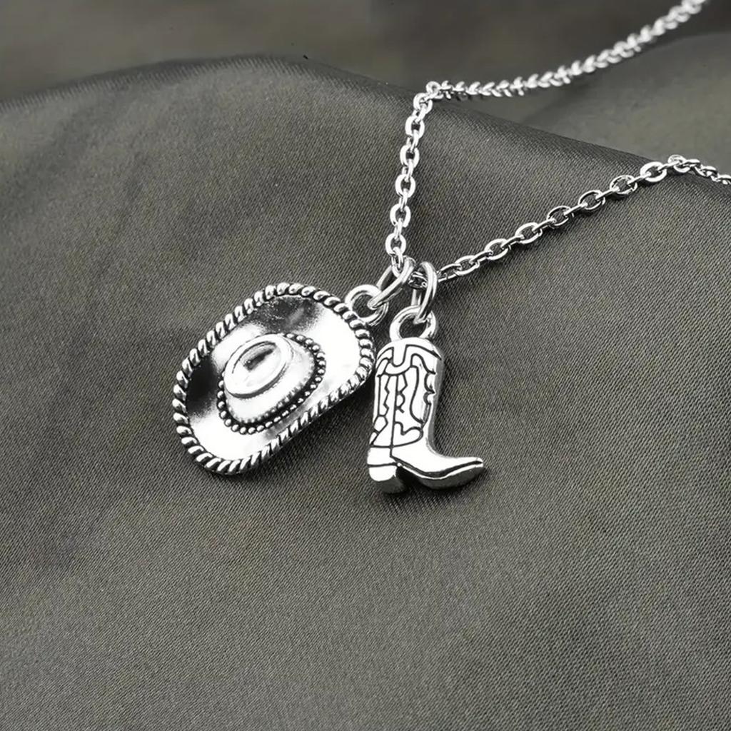 Vintage Western Cowboy Hat Boots Charm Pendant Necklace Adornment For Women Punk Jewelry Gifts Party Accessories