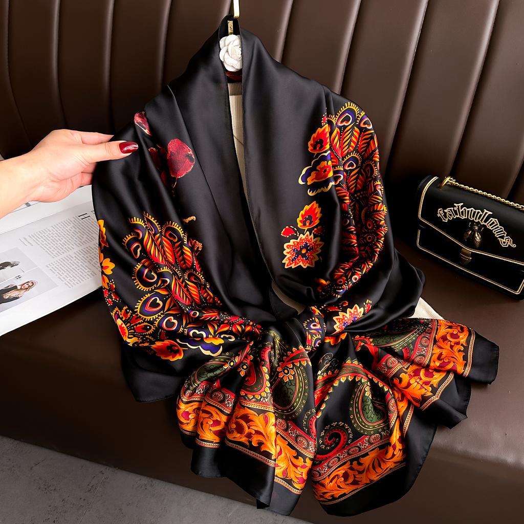 180*90cm Luxury Brand Spring Summer Autumn Women Clothing New Fashion Color Matching Printed Silk Scarf Lady Shawl Turba