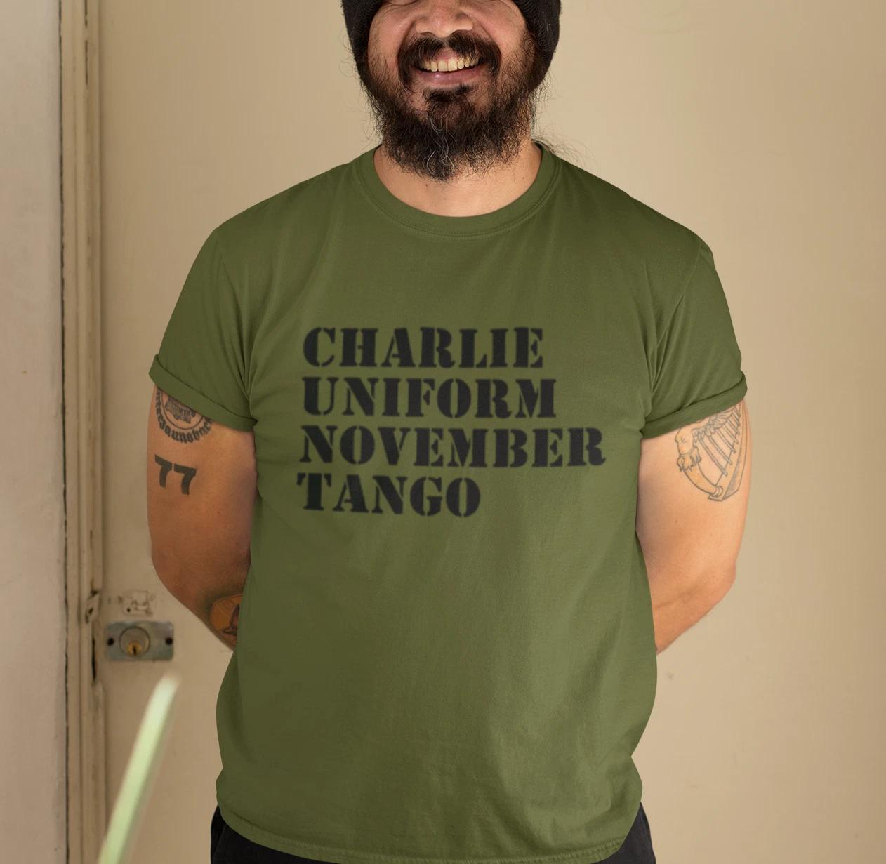CHARLIE UNIFORM NOVEMBER TANGO T-Shirt (rude funny offensive army phonetics) S