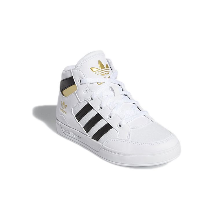 Adidas Originals Hardcourt Hi Casual Sports High-Top Kids Skate Shoes Kids Sneakers White Black Gold FV5737