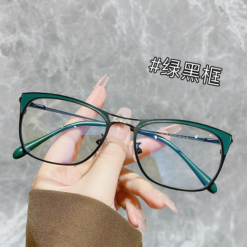 Anti-Blue Light Glasses, Wind Cat'S Eye Double Beam Frame, Advanced Sense Retro Flat Light Mirror Can Be Matched With Degrees