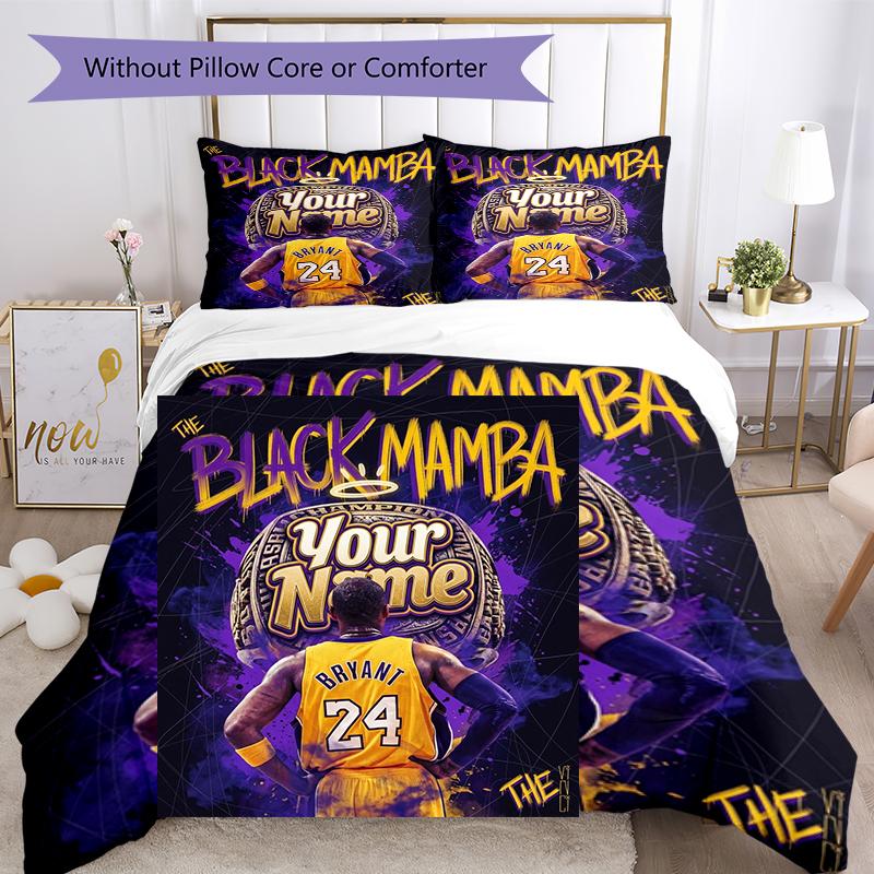 3pcs Custom Name Black Mamba Tribute Printed Bedding Set Duvet Cover Closure Includes 1 Duvet Cover & 2 Pillowcases, Soft and Comfortable for All Seas
