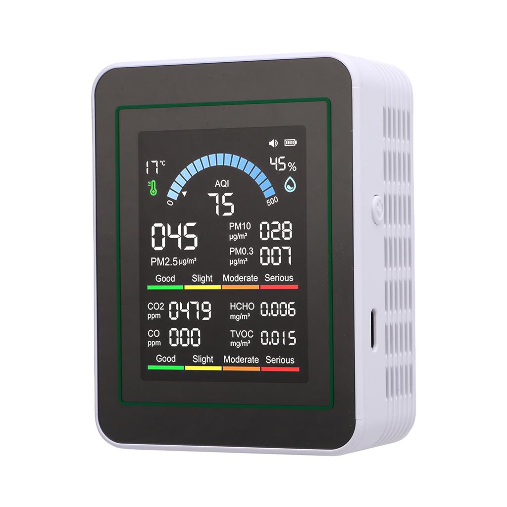 10 in 1 HCHO Meter, Portable Temperature and Humidity Meter with Color Screen for Home,  , Vehicle, Detect PM0.3 PM2.5 PM10 CO2 CO TVOC