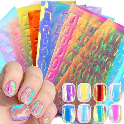 11pcs Aurora Glass Nail Foil Sticker Ice Glass Paper Iridescent Nail Film Decals Chameleon Reflective Nail Stickers