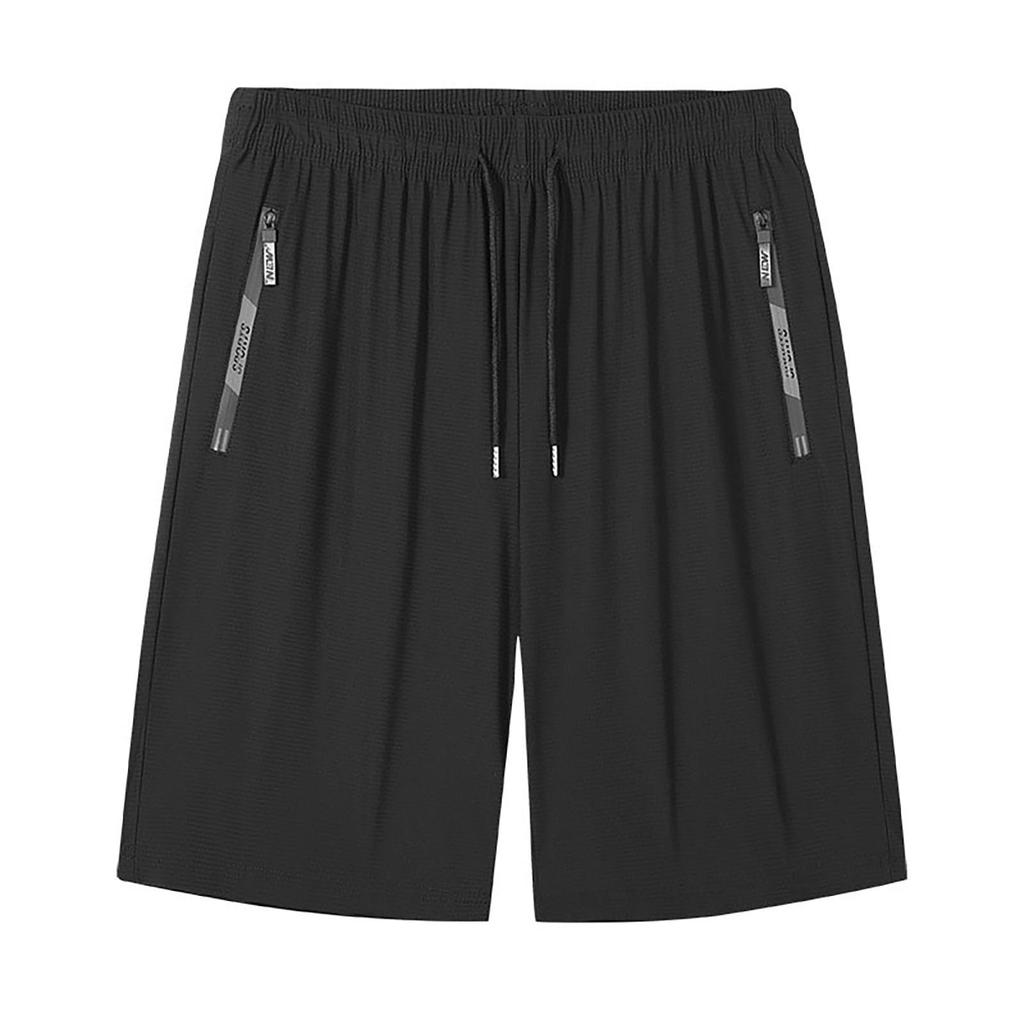 Men's Elastic Waist Casual Shorts with Drawstring and Zip Pockets Relaxed Fit Lightweight Breathable Fabric for Daily Wear