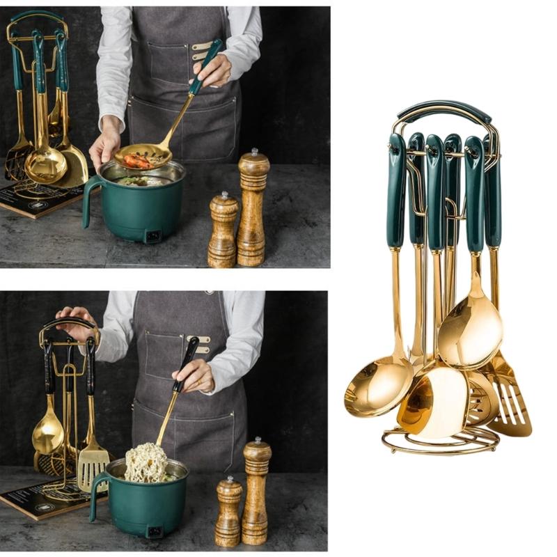 Premium 7 Piece Nonrust Steel Kitchen Utensils Set With Ergonomic Ceramic Handle For Efficient Cooking And Easy Cleaning