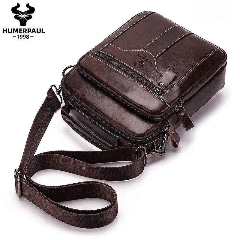 Humerpaul Famous Brand New Man's Crossbody Shoulder Bag Multi-function Men Handbags Large Capacity Leather Coffee Bag For Man Travel