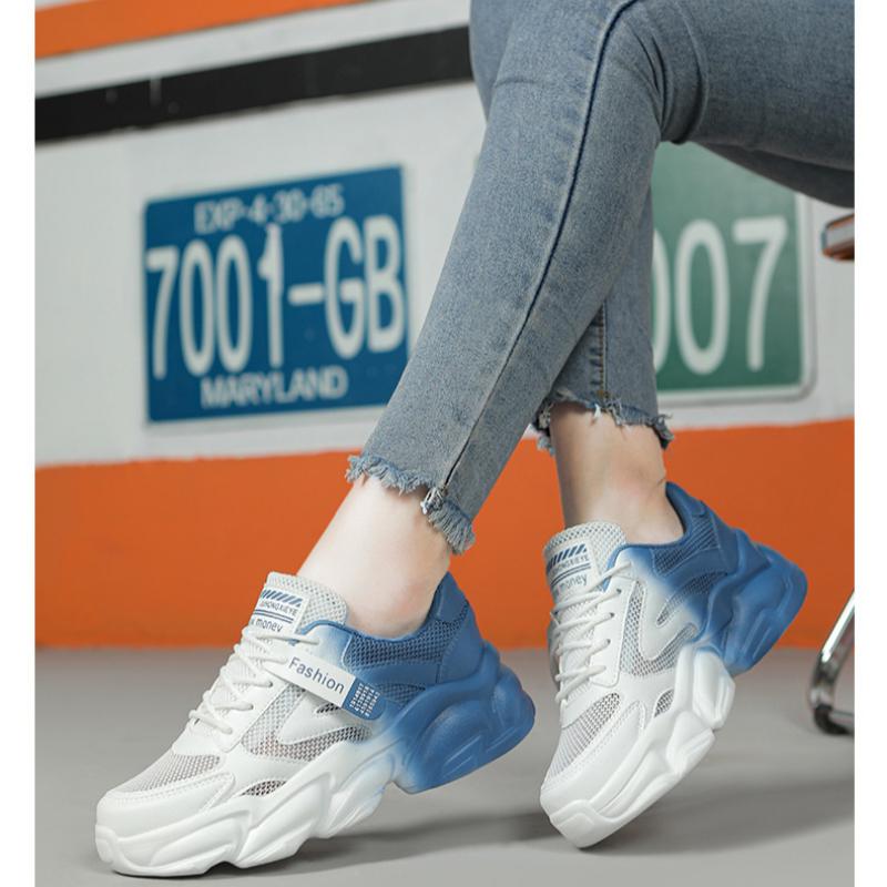 Новые женские кроссовки дышащие полые летние повседневные туфли на платформе 35 синий — фото 12