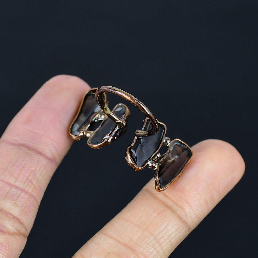 Smoky Topaz Rough Handmade Gemstone Ring, Copper Electroformed Ring Antique Jewelry, Adjustable Ring Engagement Gift