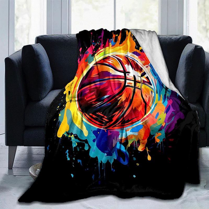 1pc Basketball Printing Lightweight Flannel Blanket, Comfortable and Warm Blanket, for Camping Sofa Bed and Couch Office, In All Seasons