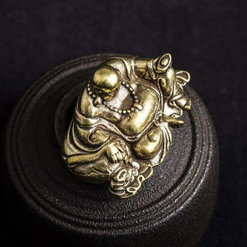 Antique Pure Brass Feng Shui Small Ornaments Town House Lucky Transfer Maitreya Buddha