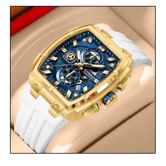 CURREN Luxury Vintage Watch for Men Sports Chronograph Quartz Wristwatches with Silicone Strap,Date,Luminous