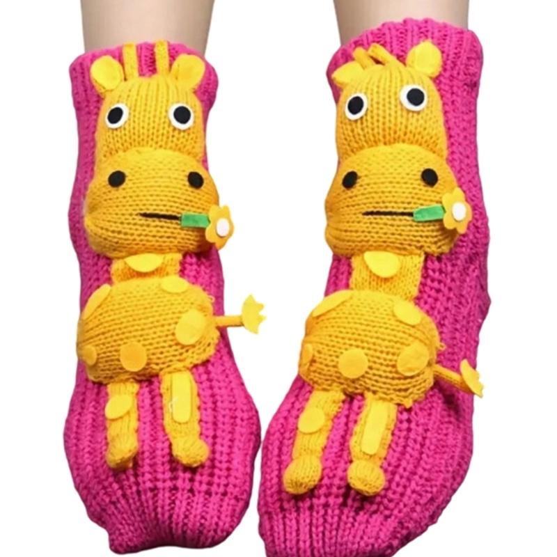 3D Strick Tier Socken, Plüschtiere Kuschel Socken, Lustige Neuheiten Winter Warm Handgehäkelte Socken Weihnachtsgeschenke für Frauen