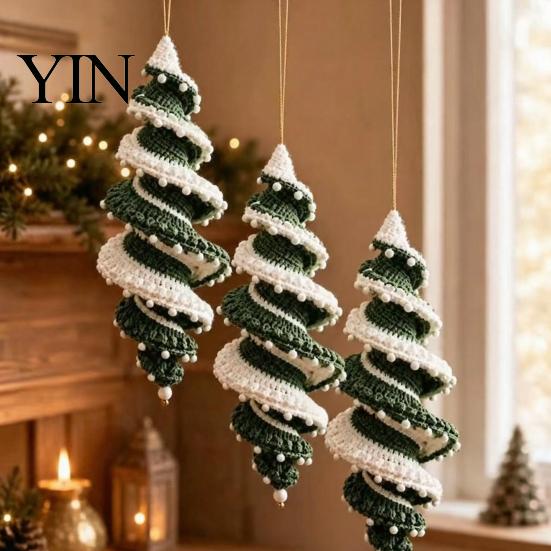 Festive Handmade Ornaments Christmas Ornament Crochet Kit, DIY Spiral Tree Starter Xmas Relaxing Crafting Hobbies Craft Kit for Holiday Home