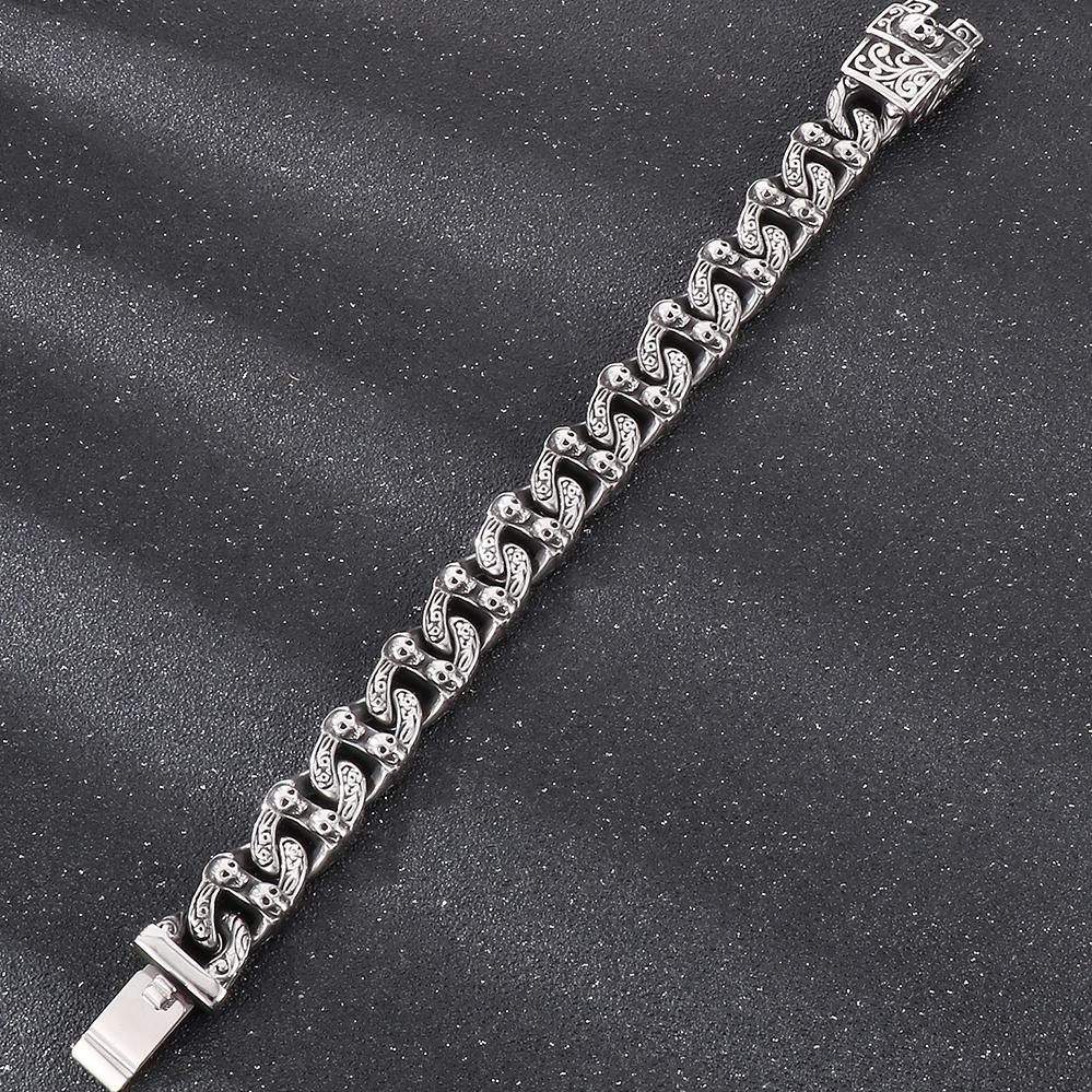 Pánský Cool masivní ocelový náramek s lebkou a tváří v tvář kubánský řetízek pro muže unikátní gotický punk rock šperky příslušenství halloweenské dárky